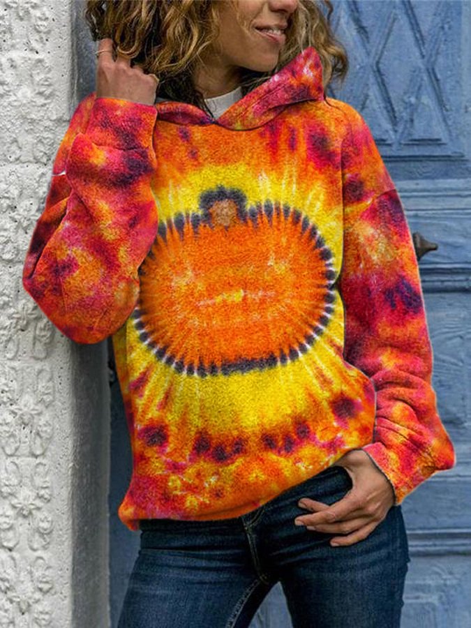 Women&#039;s Halloween Pumpkin Tie Dye Print Hoodie