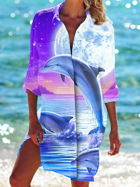 Dolphin Print Women'S Shirt