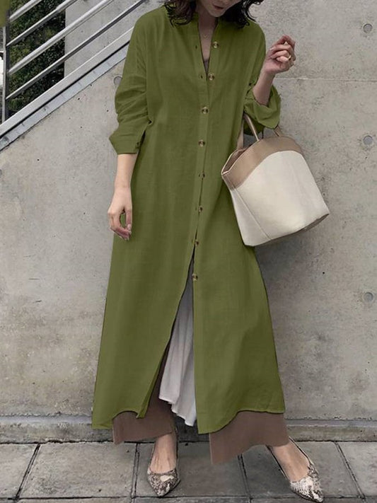 Solid Color Cardigan Loose Shirt Dress