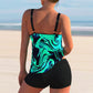 Women's Plus Size Fluorescent Green Printing Split Bikini Swimsuit