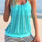 Striped Lace Stitching Cyan Tankini Set