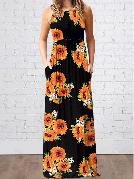 Sunflower Ruffled Sleeveless Maxi Dress