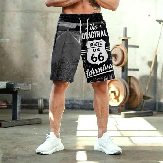 Mens Motorcycle Route 66 Printed Fashion Shorts