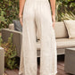Solid Color Frayed Design Linen Casual Pants
