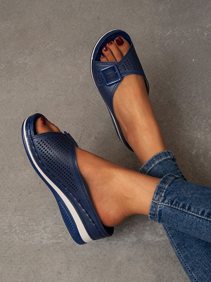 Casual Belt Buckle Fish Mouth Slippers