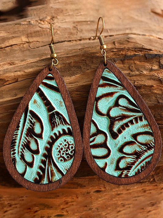 Western Style Leather Retro Embossed Drop Earrings