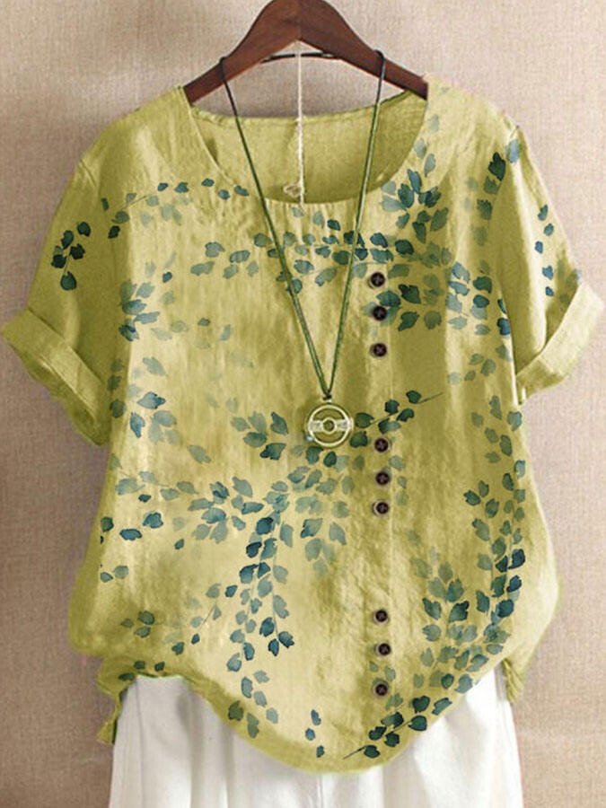 Loose Casual Leaf Print Top