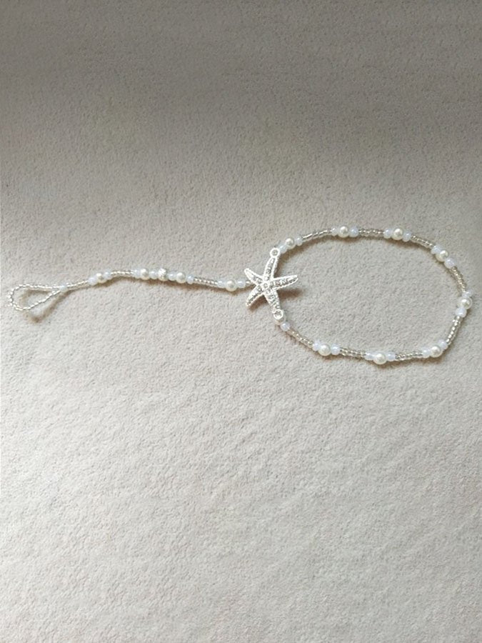 Rhinestone Starfish Pearl Hip Stretch Anklet 1Pcs