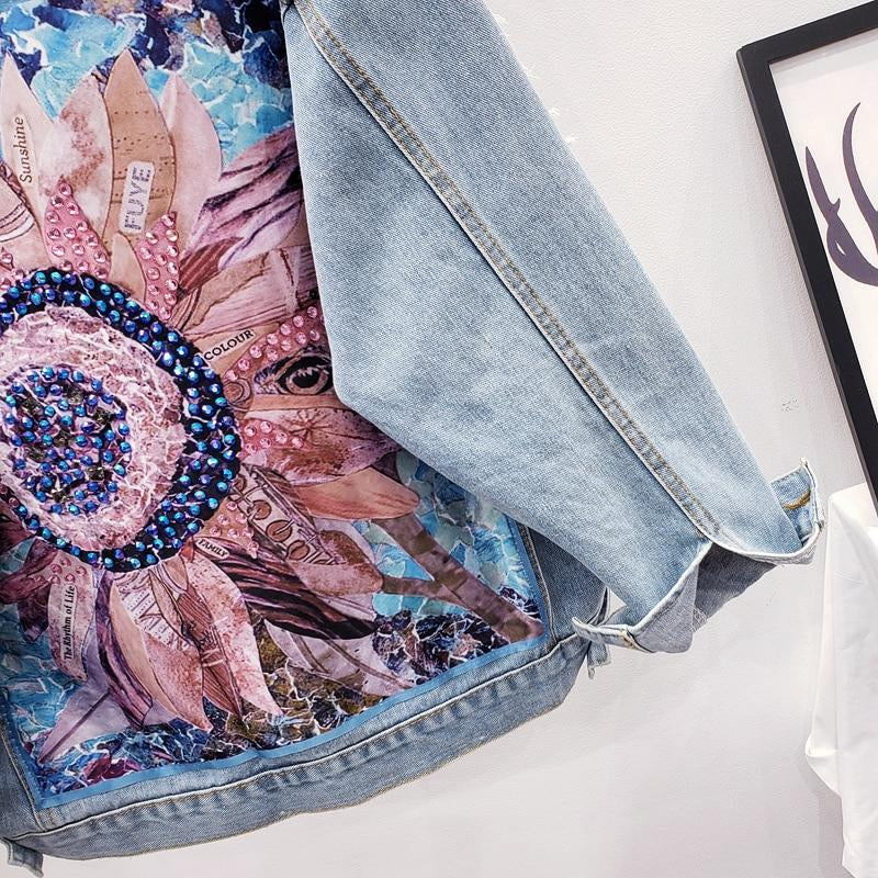 Sequin Floral Embroidered Denim Jacket