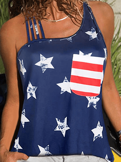 Women's Flag Print Crew Neck Tank Top