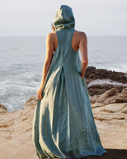 Linen Hoodie Sleeveless Kaftan Dress