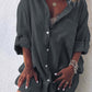 Ladies Cotton Linen Casual Loose Pocket Shirt