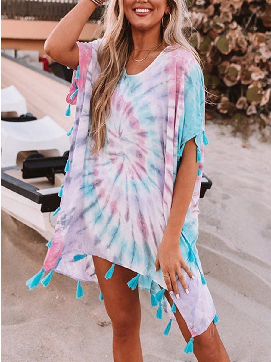 Tie Dye Tassels Casual Dress Cover Up