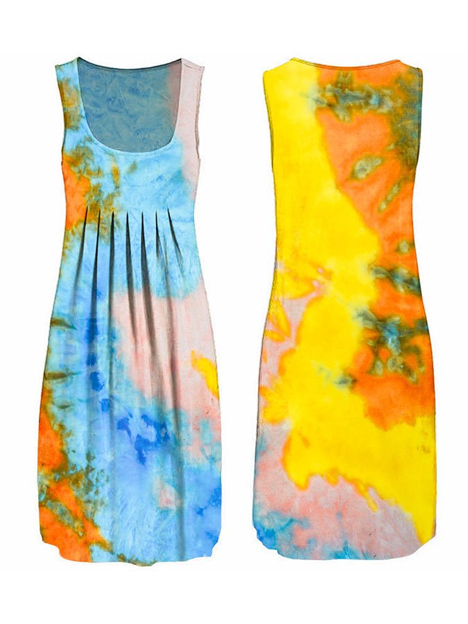 Sleeveless Printed Tie-Dye Dress