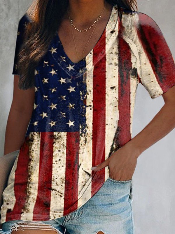 Women's Flag Print Casual Tee Shirt