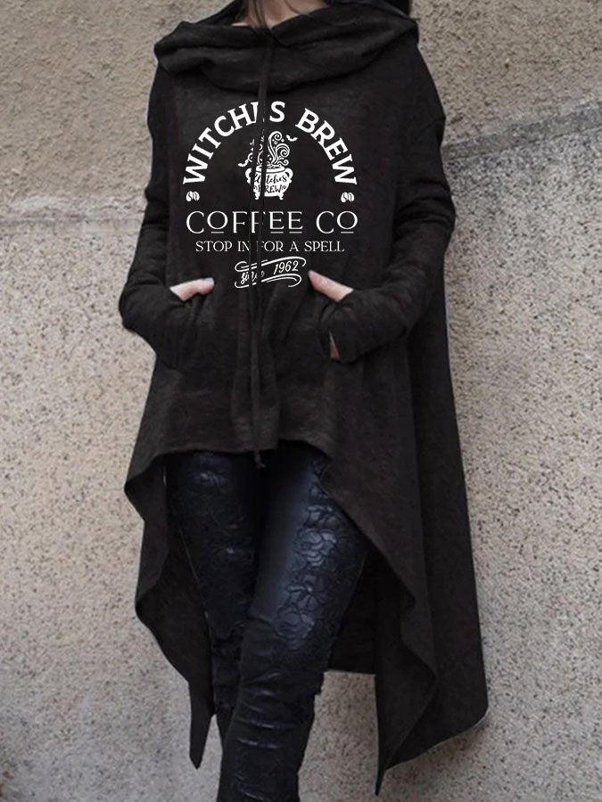 Irregular Fashion Print Long Sleeve Pocket Hooded Sweatshirt