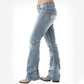 White Barbwire Embroidery Washed Stretch Hip Hugger Bootcut Jeans