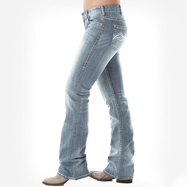 White Barbwire Embroidery Washed Stretch Hip Hugger Bootcut Jeans