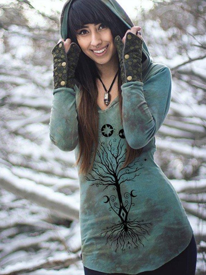 Women's vintage tree of life print hoodie