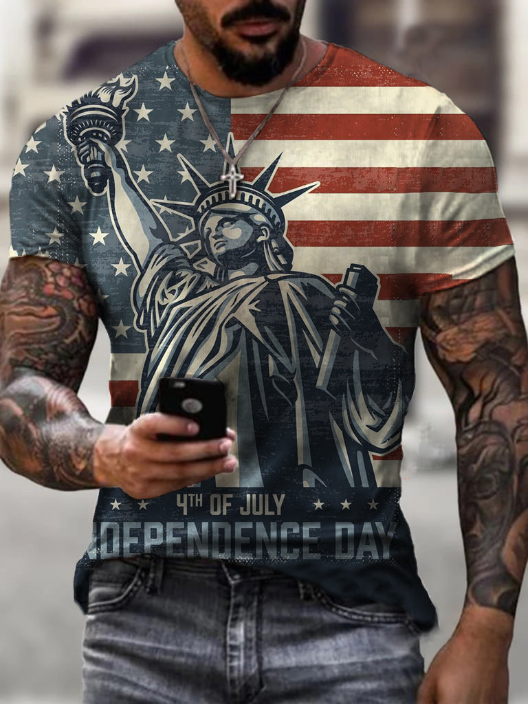Mens American Flag Statue Of Liberty Printed T-shirt