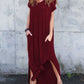 Casual Style Solid Color Short Sleeves High Split Maxi Dress
