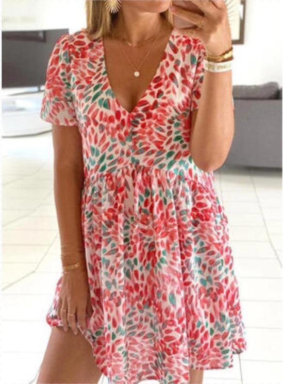 Tie-dye Floral Print Women's V-neck Dress