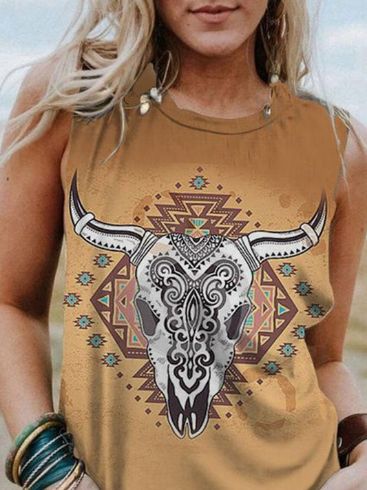 Western Colorblock Print Tank Top