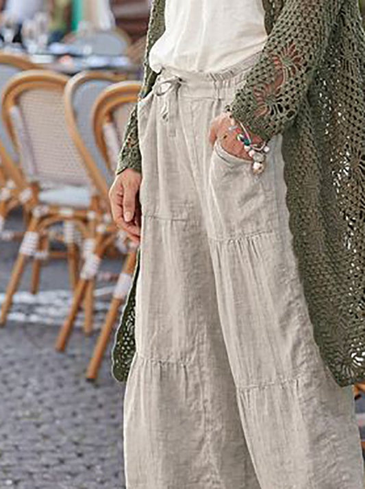 Women's Solid Linen Casual Wide Leg Pants