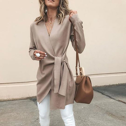 Solid Color V-Neck Casual Outerwear