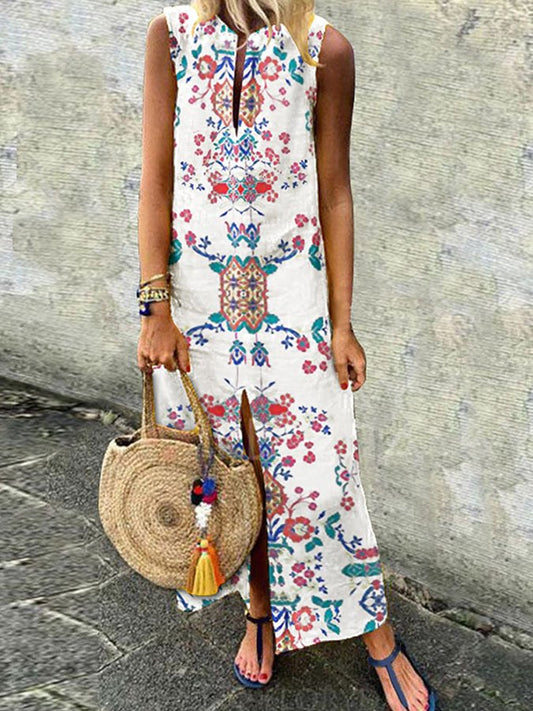 Casual Print Sleeveless V-Neck Dress