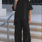 Women's Solid Color Round Neck Pullover Cotton Linen Short Sleeve Pants Set