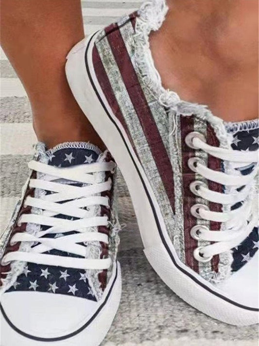 Women's Leisure Independence Day Flag Printed Canvas Shoes