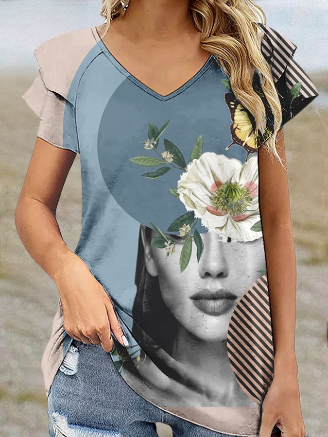 Floral Ruffle Print T-Shirt