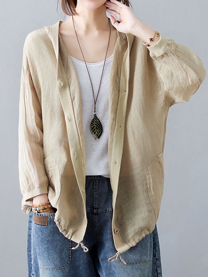 Women's Loose Casual Ramie Long Sleeve Shirt