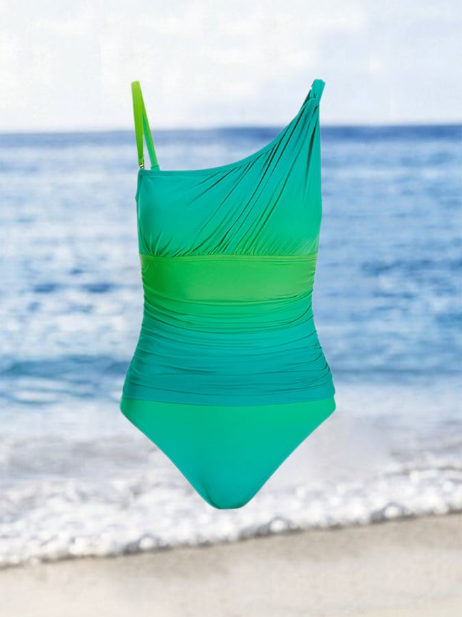 Luminous Ombre Print One-piece Swimsuit And Skirt