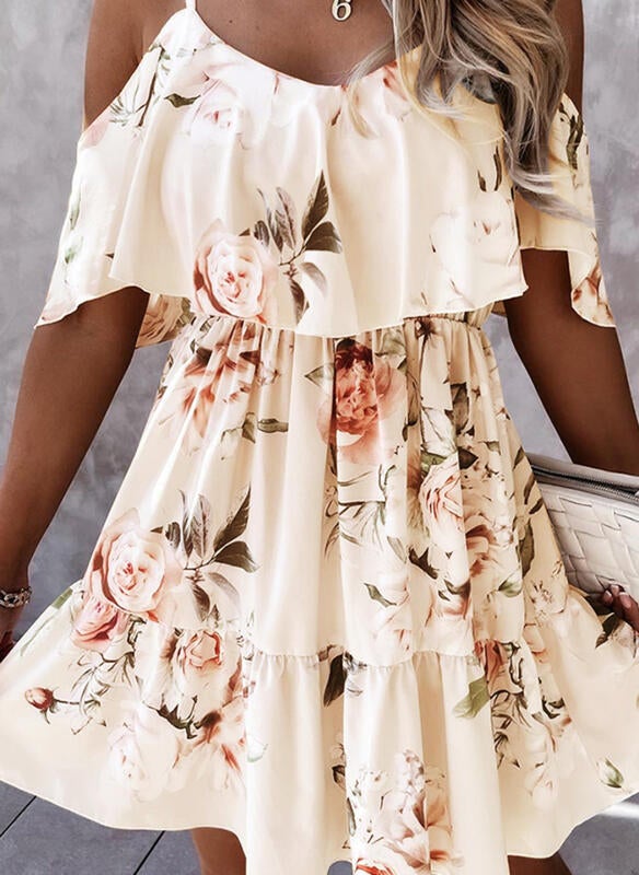Floral 1/2 Sleeves A-line Above Knee Dress