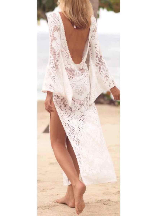 V Collar Sexy Halter Split Lace Vacation Dress