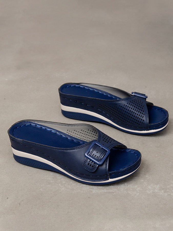 Casual Belt Buckle Fish Mouth Slippers