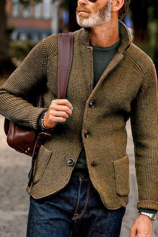 MEN'S RETRO DARK GREEN KNITTED JACKET