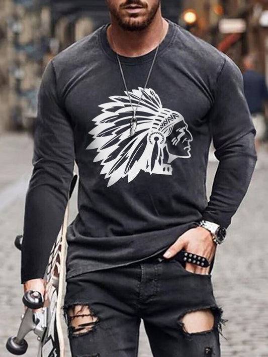 Men's Western Print Casual Tee Shirt