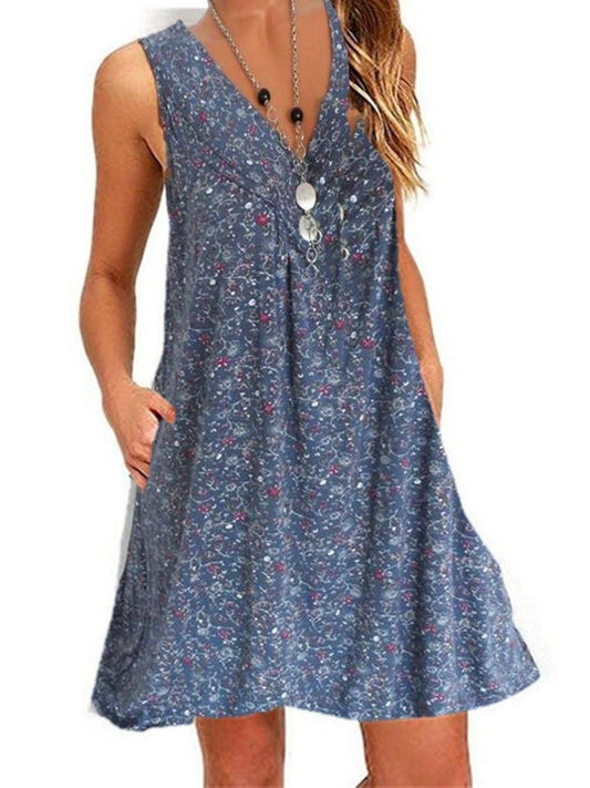 V-Neck Sleeveless Floral Dresses