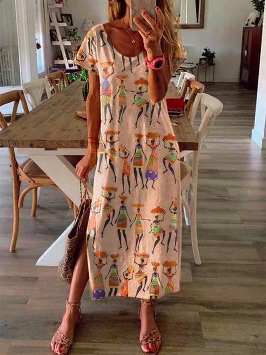 Vacation Style Short Sleeves Floral Dress