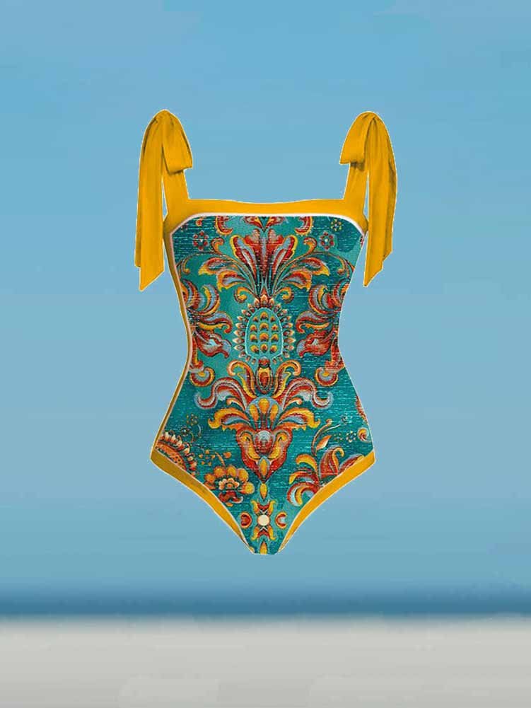 Fashion Print Tie One Piece Swimsuit