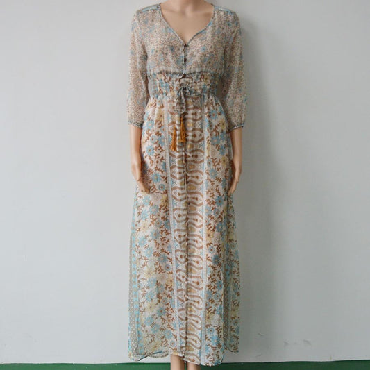 V-Neck Printed Loose Dress