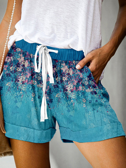 Women's Printed Lace-Up Casual Wide Leg Shorts Pants