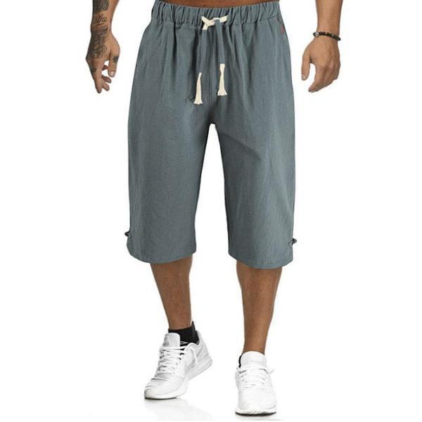 2022Men's Summer Plain Casual Cotton And Linen Cropped Trousers.Loose fitting and breathable