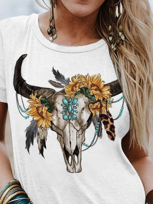 V-Neck Western Vintage Print T-Shirt