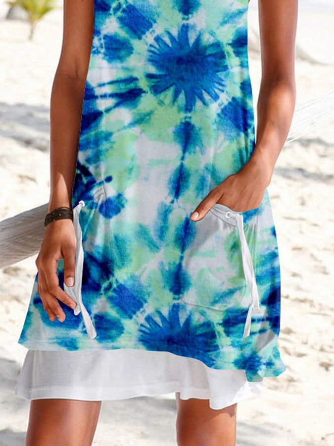 Tie Dye Fake Two Piece Beach Dress