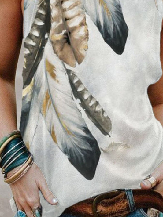 Vintage Feather Print Vest