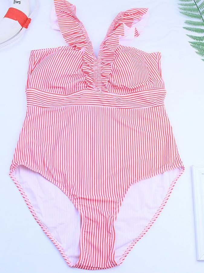 Ladies Striped One Piece Swimsuit